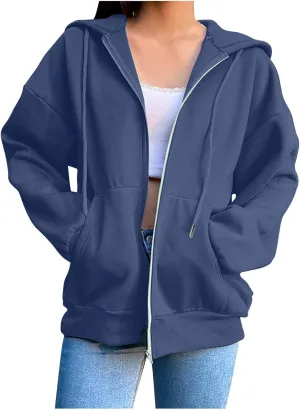 Womens Zip Up Hoodies 2025 Comfy Oversized Sweatshirts Cropped Fashion Long Sleeve Casual Lightweight Y2K Hooded Jackets