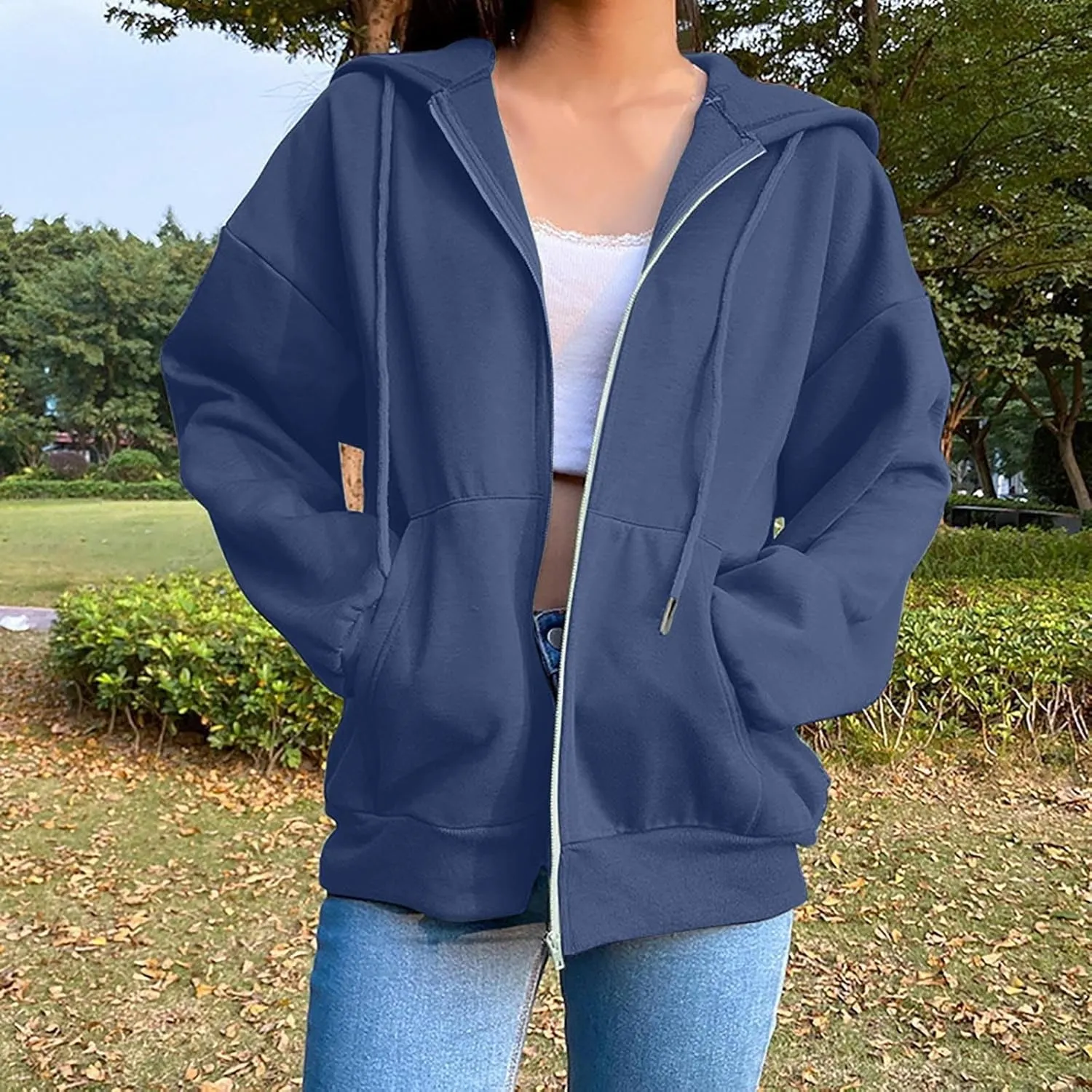 Womens Zip Up Hoodies 2025 Comfy Oversized Sweatshirts Cropped Fashion Long Sleeve Casual Lightweight Y2K Hooded Jackets