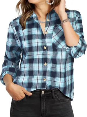 Zeagoo Womens Plaid Shirts Cotton Classic Long Sleeve Button Down Collared Casual Tops Lightweight Autumn Blouses